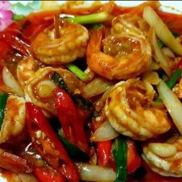กุ้งผัดพริกเผา (กับข้าว)