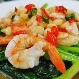 คะน้ากุ้งน้ำมันหอย (กับข้าว)