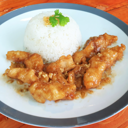 ข้าวปลาทอดกระเทียมพริดไทย