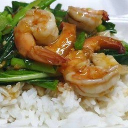 ข้าวคะน้ากุ้งน้ำมันหอย
