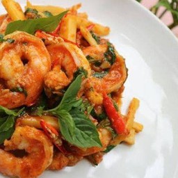 กุ้งผัดพริกแกง (กับข้าว)
