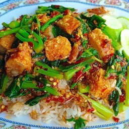 ข้าวหอมคะน้าหมูกรอบ