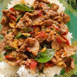 กะเพราเนื้อ ราดข้าว