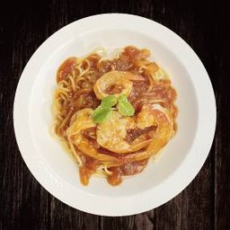 #25.)  สปาเก็ตตี้ผัดซอสมะเขือเทศกุ้ง 蕃茄汁蝦意大利粉