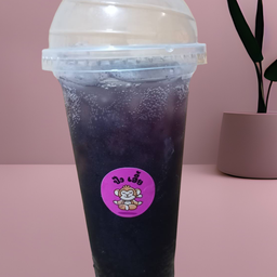 บลูเบอร์เบอรี่โซดา 1 แก้ว ขนมปังปิ้ง เนยนม 1 แผ่น