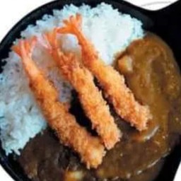 ข้าวแกงกระหรี่กุ้งทอด