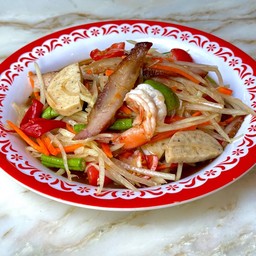 ตำปลาร้าสามไบเถา