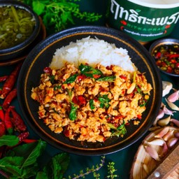 Rice Topped With Stir-Fried Minced Chicken And Basil
