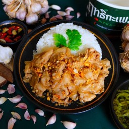 Sliced Pork Belly With Garlic On Rice