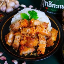 Crispy Pork With Garlic On Rice