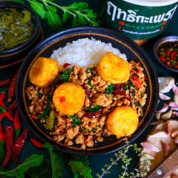 Rice Topped With Stir-Fried Minced Pork, Tofu And Basil