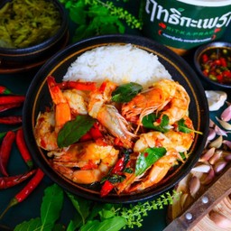 Rice Topped With Stir Fried Shrimp And Basil
