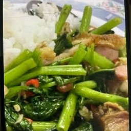 ข้าวราดผัดผักบุ้งหมูสามชั้น