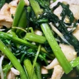 ข้าวราดผัดผักบุ้งไก่