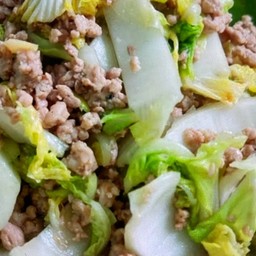 ข้าว ผัดผักกาดขาวหมูสับ