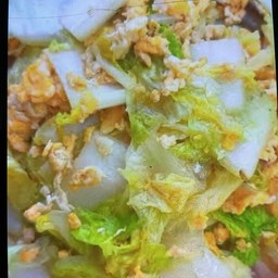 ข้าว ผัดผักกาดขาวใส่ไข่(ไม่ใส่เนื้อสัตว์)