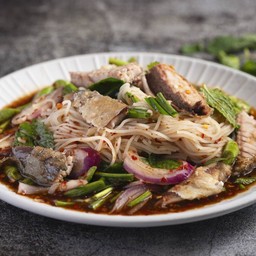 ยำขนมจีนปลาร้าแซ่บ Rice Noodles & Fermented Fish Spicy Salad