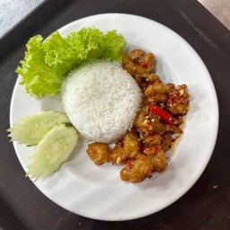 ข้าวเอ็นไก่คั่วพริกเกลือ