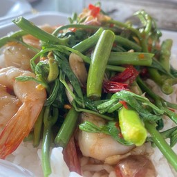 กระเฉดกุ้งสดราดข้าว