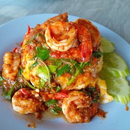 ผัดพริกแกงกุ้ง+ไข่ข้น