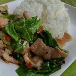 คะน้าหมูหมักราดข้าว