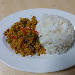 ข้าวคั่วกลิ้งหมู + น้ำเก๊กฮวย