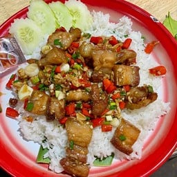 สามชั้นคั่วพริกเกลือ(ราดข้าว)