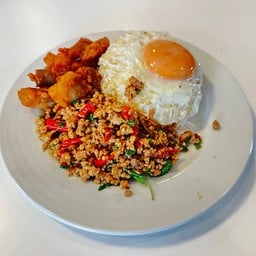 กะเพราราดข้าว Holy basil