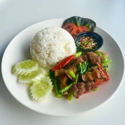 ข้าวราดคะน้าผัดน้ำมันหอย(เลือกเนื้อสัตว์ได้)