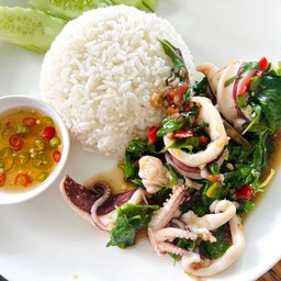 ข้าวกะเพราปลาหมึก