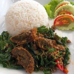 ผัดกระเพราไข่เยี่ยวม้าหมูสับ