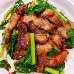 คะน้าหมูกรอบ ราดข้าว