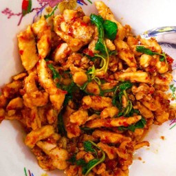 ผัดพริกแกงไก่ โหระพาราดข้าว