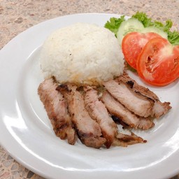 ข้าวสเต็กสันคอหมู น้ำจิ้มแจ่ว