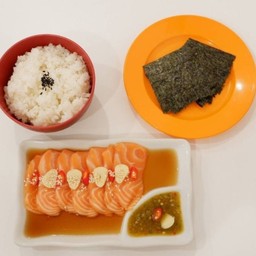 แซลมอนดองเกาหลี + ข้าวญี่ปุ่น +สาหร่าย + น้ำจิ้มซีฟู้ด