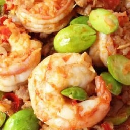 กุ้งผัดสะตอ มีหมูสับผัดใหม่ทุกออเดอร์เป็นกับข้าวไม่รวมราดข้าว