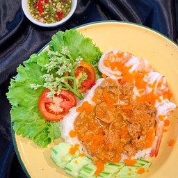 ข้าวคลุกพริกเกลือ3กษัตริย์(กุ้ง+มันกุ้ง+ไข่กุ้ง)