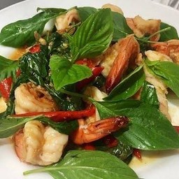 ผัดใบโหระพาเป็นกับข้าว