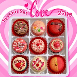 มาการองเซตเเต่งหน้า 9 ชิ้น (ธีมหัวใจวาเลนไทน์)