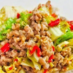 กาดขาว หมูสับ- พริก _ ราดข้าว