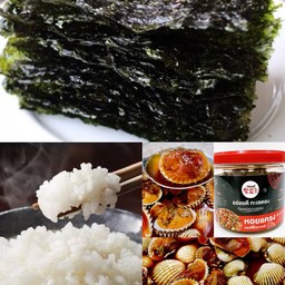 หอยแครงดองประป๋อง พร้อม ข้าวญี่ปุ่น+สาหร่ายเกาหลี+น้ำจิ้มซีฟู๊ด