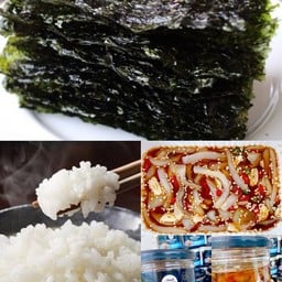 ปลาหมึกดอง กระป๋อง+ข้าวญี่ปุ่น + สาหร่ายเกาหลี + น้ำจิ้มซีฟู๊ดแซ่บๆ