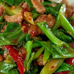 ข้าว คะน้าผัดน้ำพริกเผา