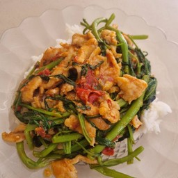 ผัดพริกแกง+ใส่ผักบุ้ง