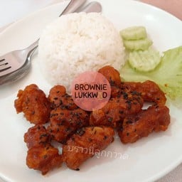 ข้าวไก่กรอบบอนชอน+ชาดำเย็น