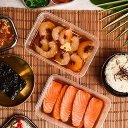 แซลม่อนดอง+กุ้งดอง (ข้าวสาหร่าย1 ชุด )