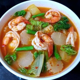 ข้าวชุดแกงส้มกุ้งผักรวม ไข่เจียว
