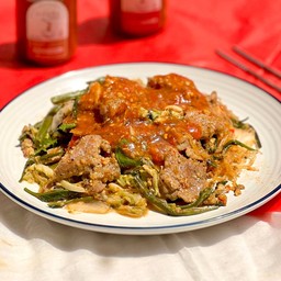 [อร่อยซ่ากับโค้ก] สุกี้แห้งเนื้อ STIRE FRIED SUKIYAKI WITH BEEF +  โค้ก ไม่มีน้ำตาล (กระป๋อง)
