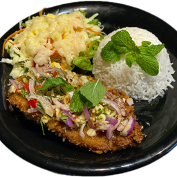ข้าวยำสเต็กปลาลุยสวน