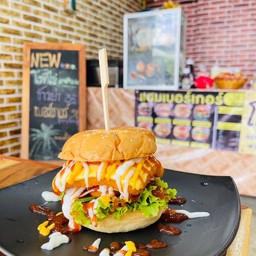 เบอร์เกอร์กุ้ง+ชีส Cheese Shrimp Burger